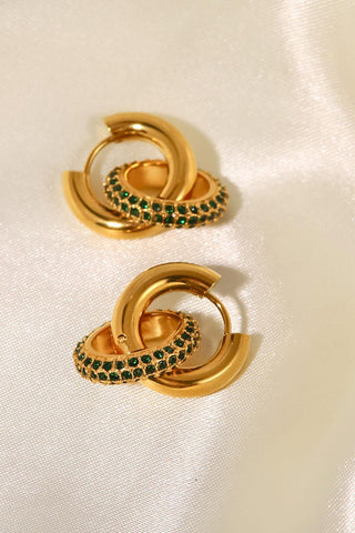 18K Gold-Plated Inlaid Zircon Double-Hoop Earrings - Closet of Ren