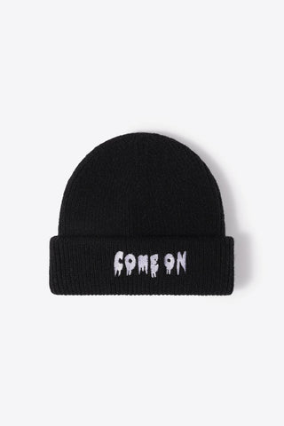 COME ON Embroidered Cuff Knit Beanie - Closet of Ren