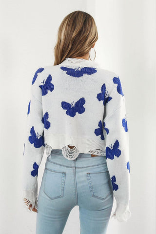 Printed Round Neck Ribbed Long Sleeve Sweater - Closet of Ren