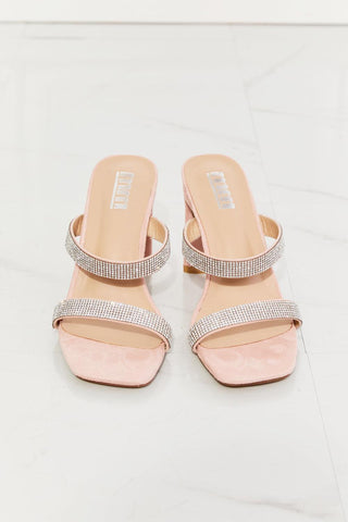 MMShoes Leave A Little Sparkle Rhinestone Block Heel Sandal in Pink - Closet of Ren