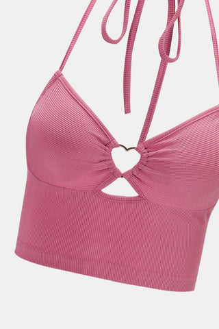 Cropped Heart Cutout Halter Neck Cami - Closet of Ren