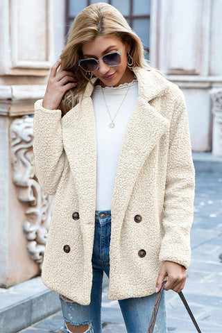 Full Size Lapel Collar Sherpa Coat - Closet of Ren