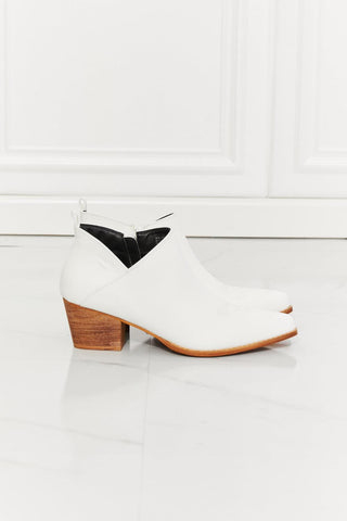 MMShoes Trust Yourself Embroidered Crossover Cowboy Bootie in White - Closet of Ren