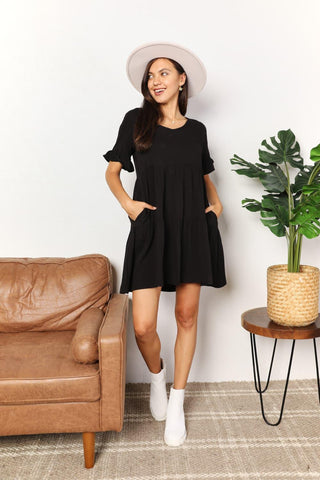 Double Take V-Neck Flounce Sleeve Tiered Dress - Closet of Ren