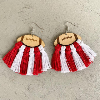 Fringe Detail Football Shape Wooden Dangle Earrings - Closet of Ren