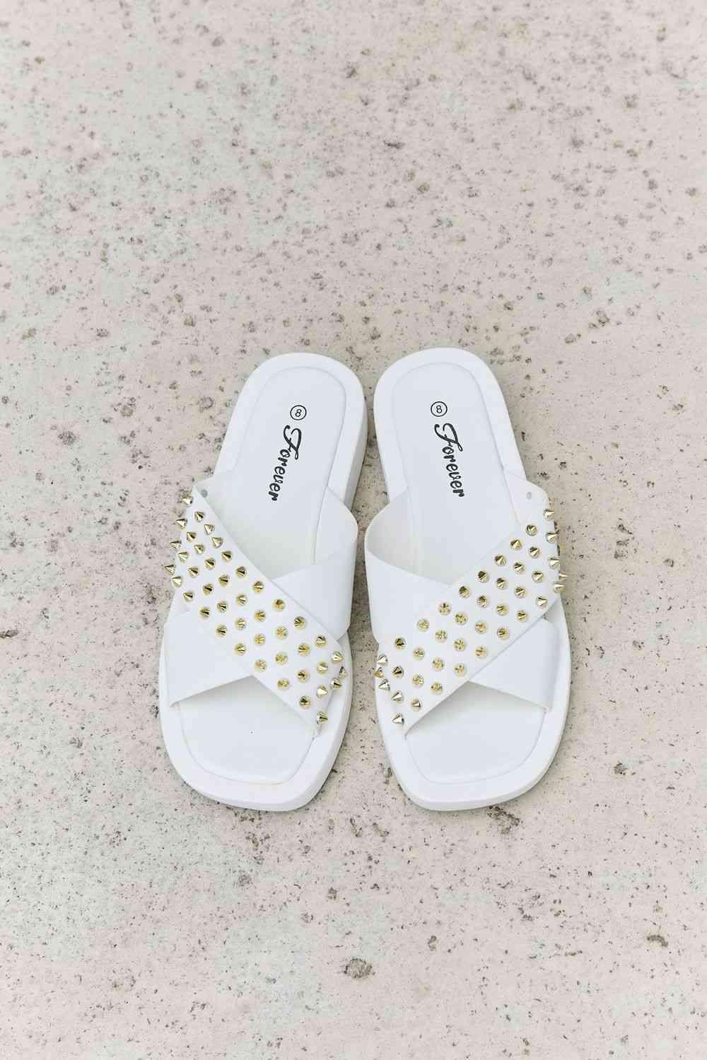 Forever Link Studded Cross Strap Sandals in White - Closet of Ren