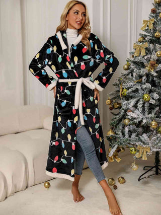 Tie Waist Hooded Christmas Robe