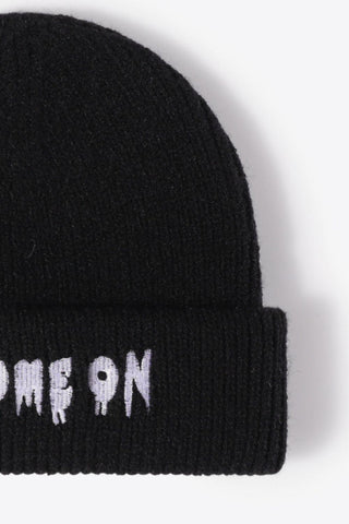 COME ON Embroidered Cuff Knit Beanie - Closet of Ren