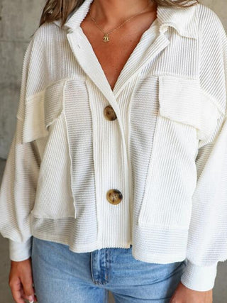 Ribbed Collared Neck Button Up Jacket | Multiple Color Options