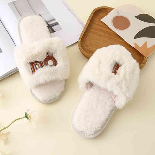 Faux Fur Open Toe Slippers - Closet of Ren