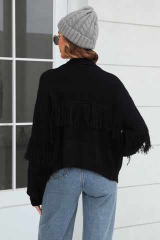 Double Take Fringe Trim Open Front Cardigan - Closet of Ren