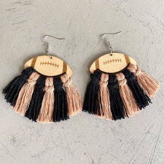 Fringe Detail Football Shape Wooden Dangle Earrings - Closet of Ren