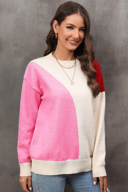 Color Block Ribbed Cuff Drop Shoulder Sweater - Closet of Ren