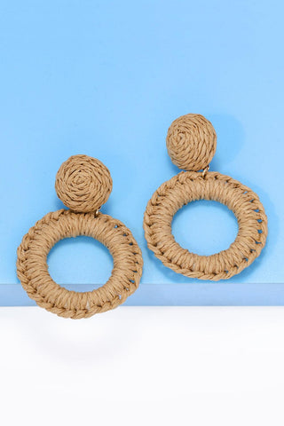 Round Shape Raffia Grass Dangle Earrings - Closet of Ren