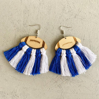 Fringe Detail Football Shape Wooden Dangle Earrings - Closet of Ren