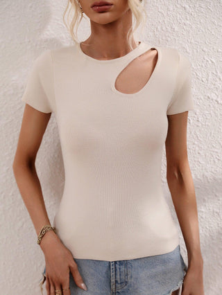 Cutout Round Neck Short Sleeve Knit Top - Closet of Ren