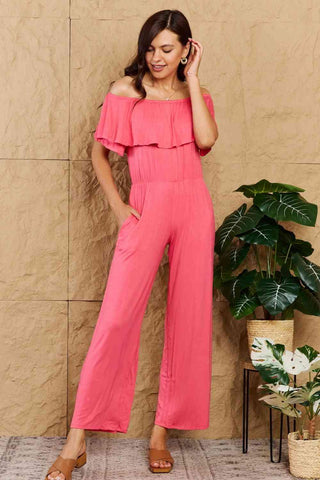 My Favorite Off-Shoulder Wide Leg Jumpsuit with Pockets by Heimish - Closet of Ren