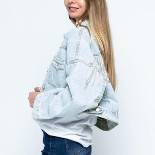 Sparkle Fringe Cropped Denim Jacket - Closet of Ren