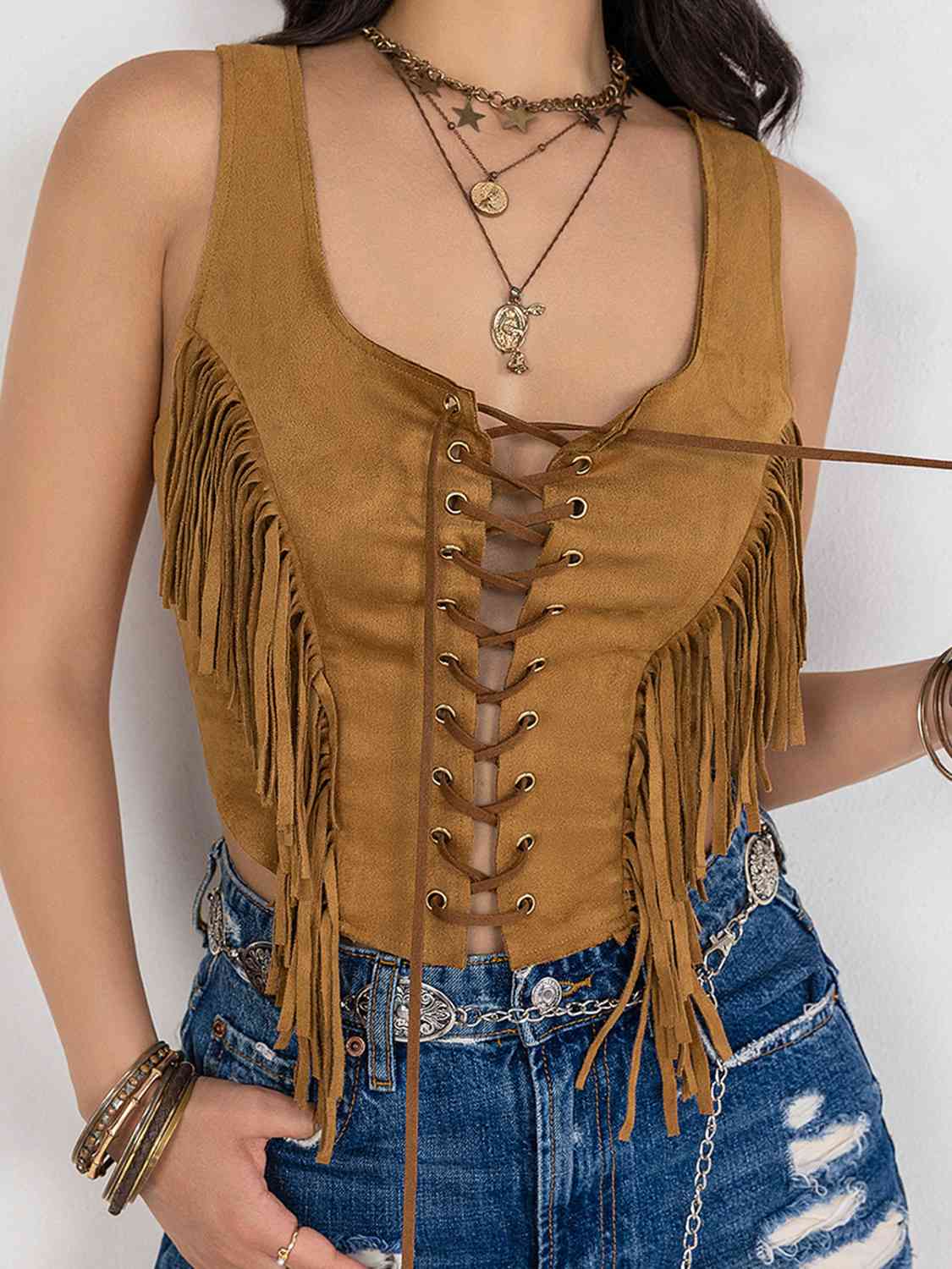 Fringe Lace-Up Vest | Multiple Color Options