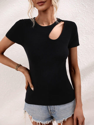 Cutout Round Neck Short Sleeve Knit Top - Closet of Ren