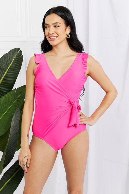 Marina West Swim Full Size Float On Ruffle Faux Wrap One-Piece in Pink - Closet of Ren