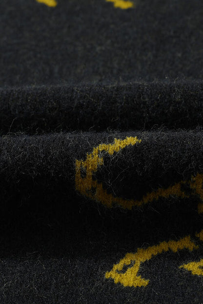 Animal Print Round Neck Sweater in Black