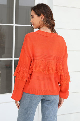 Double Take Fringe Trim Open Front Cardigan - Closet of Ren