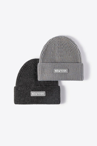 NEWYORK Patch Rib-Knit Cuffed Beanie - Closet of Ren