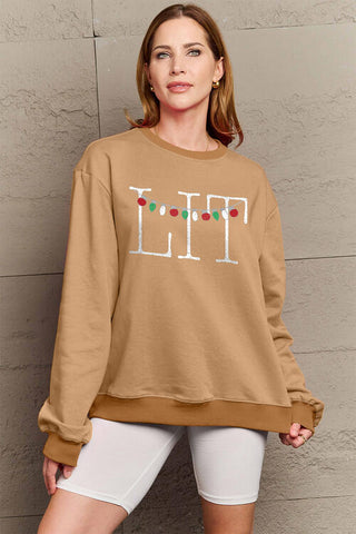 LIT Full Size Long Sleeve Christmas Sweatshirt by Simply Love