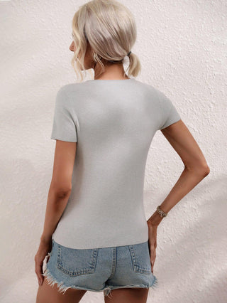 Cutout Round Neck Short Sleeve Knit Top - Closet of Ren