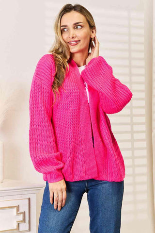 Woven Right Rib-Knit Open Front Drop Shoulder Cardigan - Closet of Ren