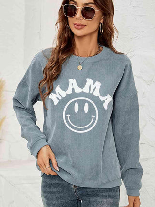 Round Neck Long Sleeve MAMA Graphic Sweatshirt - Closet of Ren