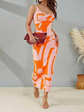 Groovy Retro Style Spaghetti Strap Maxi Sweater Dress