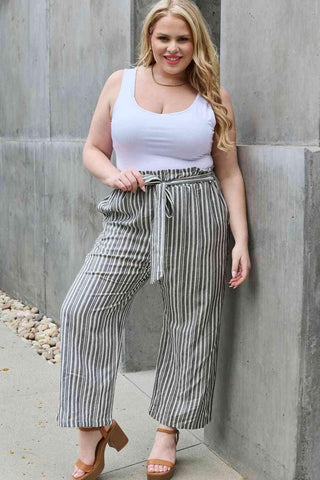 Heimish Find Your Path Full Size Paperbag Waist Striped Culotte Pants - Closet of Ren