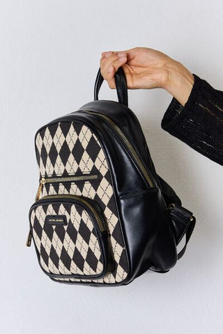 david jones leather backpack David Jones Argyle Pattern PU Leather Backpack – Closet of Ren