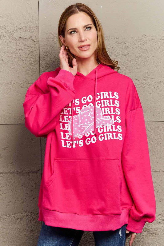 Simply Love Simply Love Full Size LET’S GO GIRLS Graphic Dropped Shoulder Hoodie - Closet of Ren