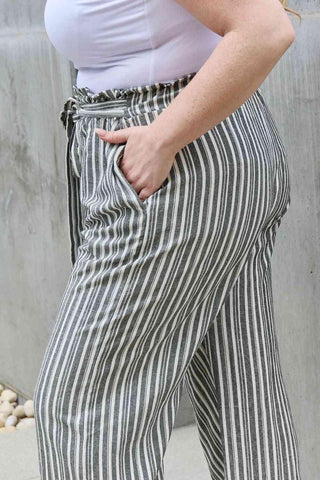 Heimish Find Your Path Full Size Paperbag Waist Striped Culotte Pants - Closet of Ren