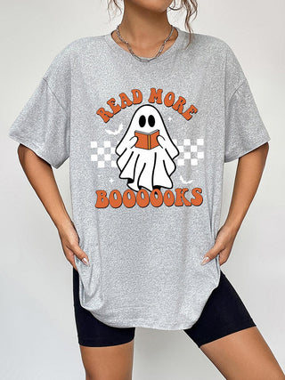 Round Neck Short Sleeve Ghost Graphic T-Shirt - Closet of Ren