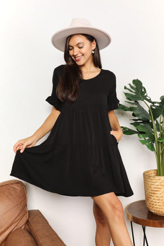 Double Take V-Neck Flounce Sleeve Tiered Dress - Closet of Ren