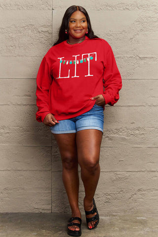 LIT Full Size Long Sleeve Christmas Sweatshirt by Simply Love