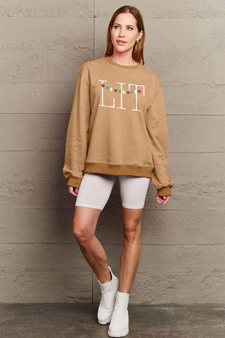 LIT Full Size Long Sleeve Christmas Sweatshirt by Simply Love