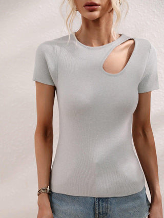 Cutout Round Neck Short Sleeve Knit Top - Closet of Ren