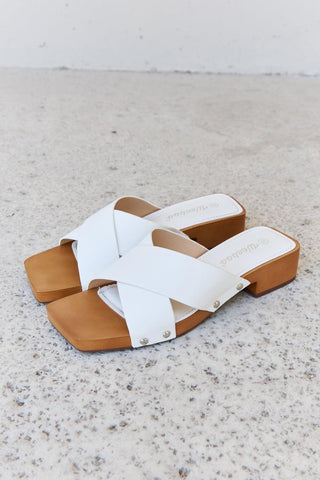 Weeboo Step Into Summer Criss Cross Wooden Clog Mule in White - Closet of Ren