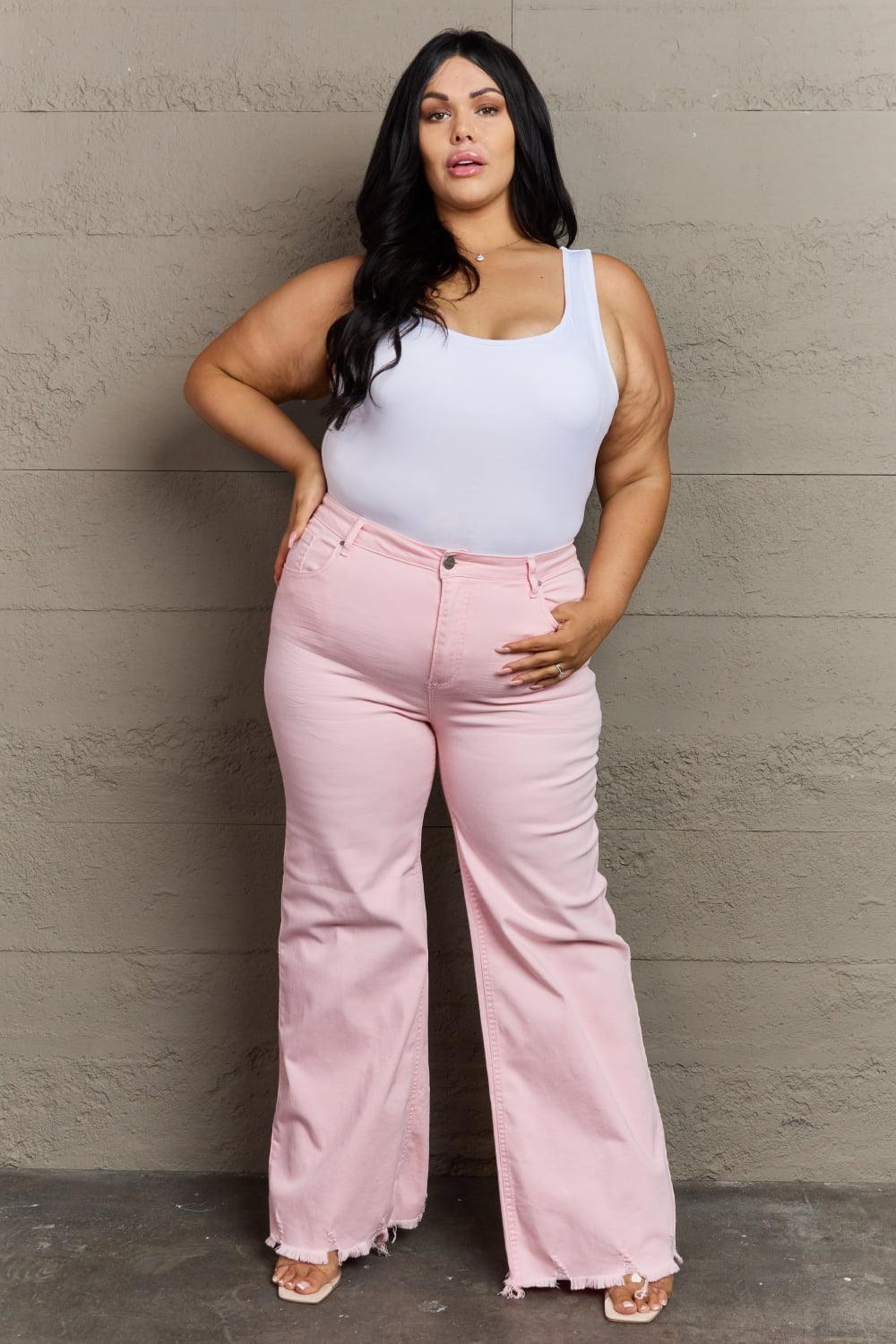 RISEN Raelene Full Size High Waist Wide Leg Jeans in Light Pink - Closet of Ren