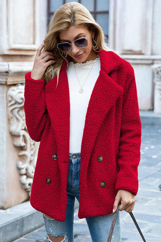 Full Size Lapel Collar Sherpa Coat - Closet of Ren