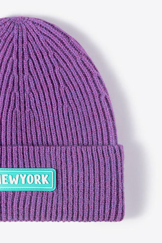 NEWYORK Patch Rib-Knit Cuffed Beanie - Closet of Ren