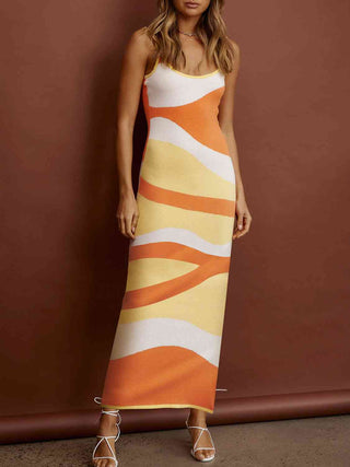 Groovy Retro Style Spaghetti Strap Maxi Sweater Dress