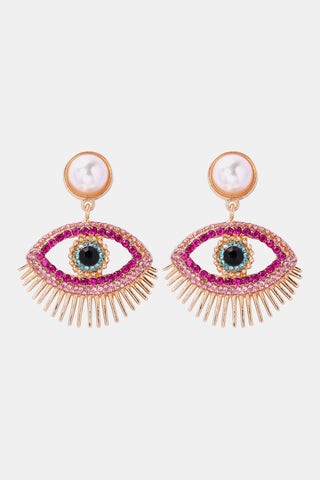 Evil Eye Rhinestone Dangle Pearl Earrings - Closet of Ren