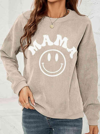 Round Neck Long Sleeve MAMA Graphic Sweatshirt - Closet of Ren