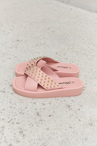 Forever Link Studded Cross Strap Sandals in Blush - Closet of Ren